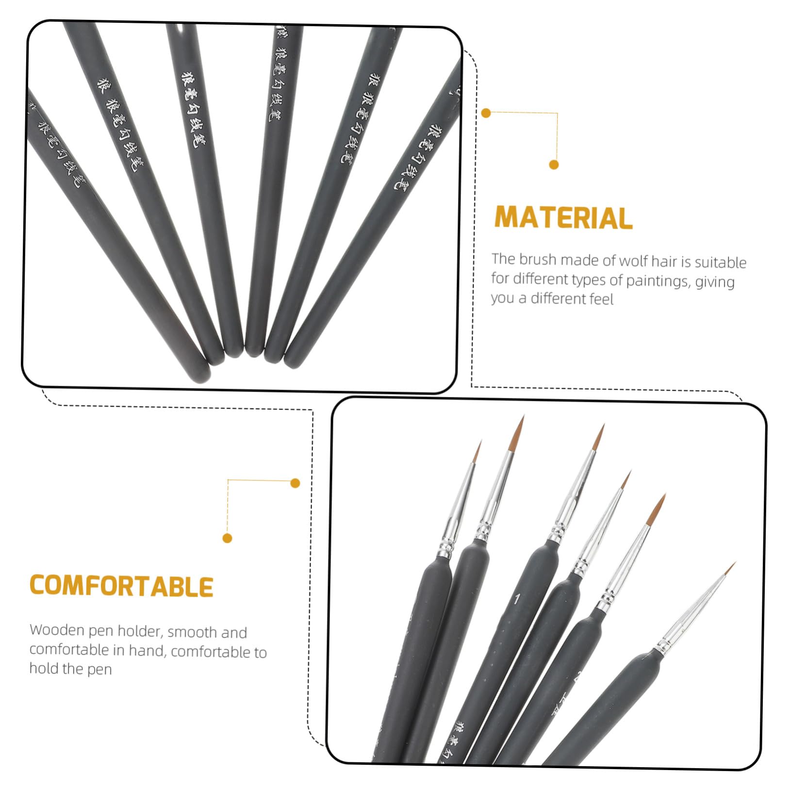 Pinceles de Acuarela Ideales para Pintura al Óleo de Pelo de Comadreja Ligero y Portátil Conjunto de 6 y Dibujo Lineal en Viajes