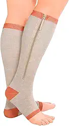 Par Meia De Compressão Com Zíper Unissex 3/4 Ponteira Aberta para Tratamento Pernas Inchadas Alivio de Dores Trombose Varizes e Pós-Cirurgia
