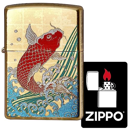 Encendedor Zippo de latón dorado con diseño japonés miniatura 1