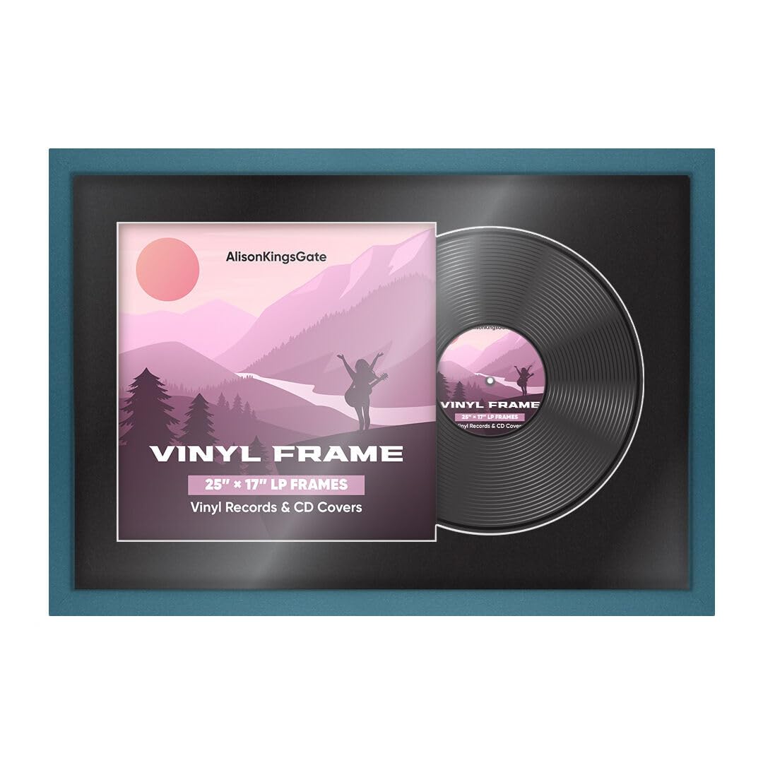 Alison Kingsgate 25x17 Blue Vinyl Record Photo - Display Modern Frames for 12-Inch LP Cover & Disc - Engineered Wood with Shatterproof Perspex Front - Gift for Music Lovers - Black Mount