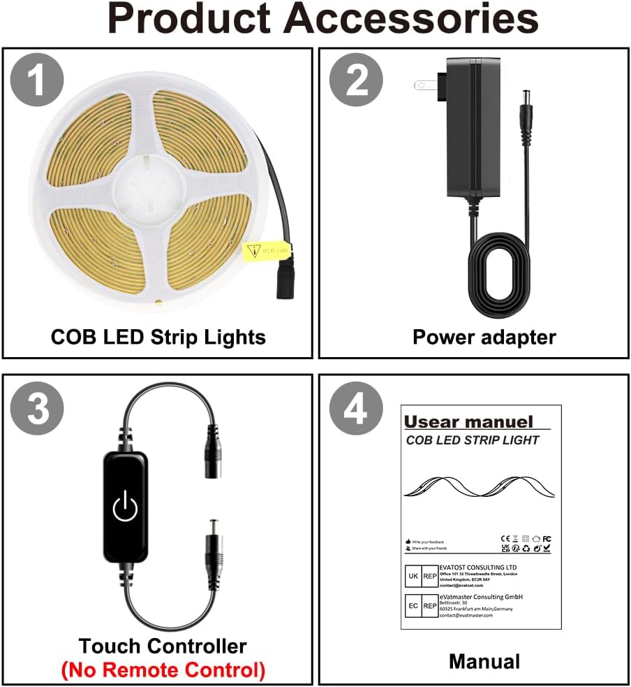 COB LED Strip,LED Strip Lights 3M/9.84ft,Touch Dimmable LED Strips,CRI90+,2700K Warm White cob led,960LEDs,24V LED Tape Lights,Indoor for Bedroom, Kitchen, TV, Mirror,Cabinet - Image 2