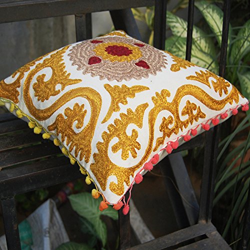 Amazon｜伝統的なジャイプールボヘミアンスロースザニクッション、刺繍