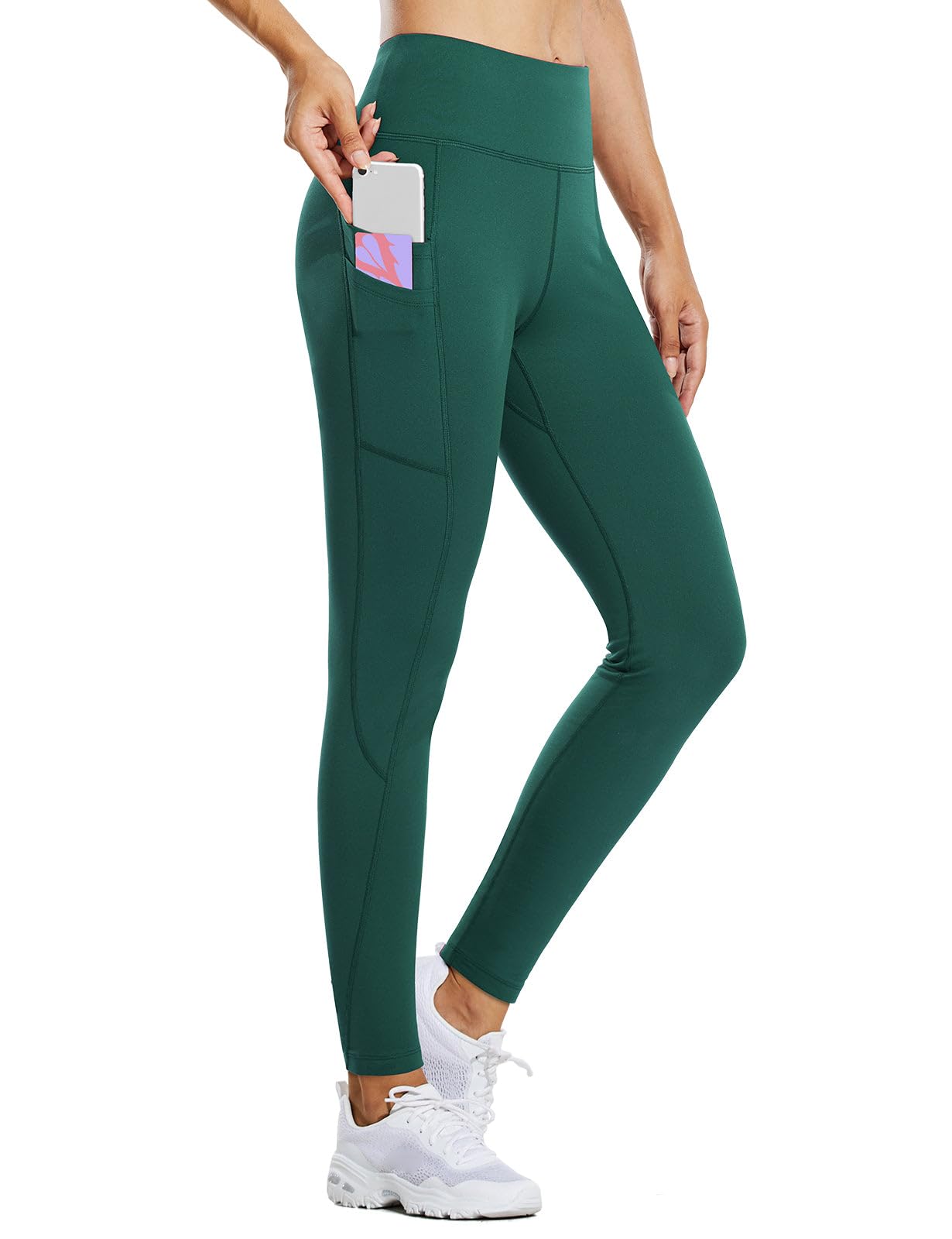 BALEAF Legging thermique doublé en polaire pour femme - 63,5 cm - Taille haute - Avec poches - Contrôle du ventre - Chaud