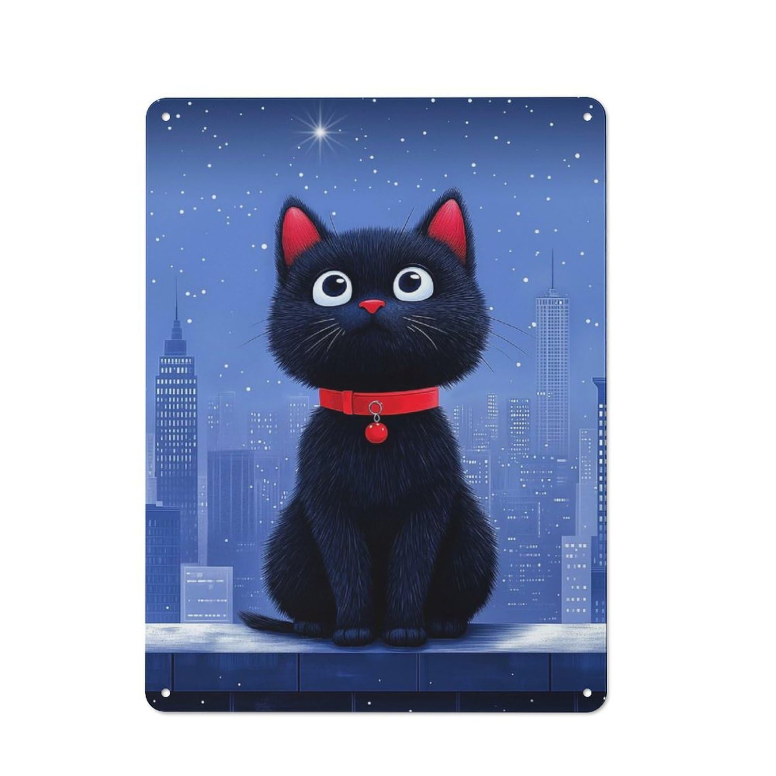 Junmoney Style-22 Vintage Tin Sign 40X30cm With Black Cat Cityscape For Bar Or Restaurant, Suited To Bar Decor Enthusiasts