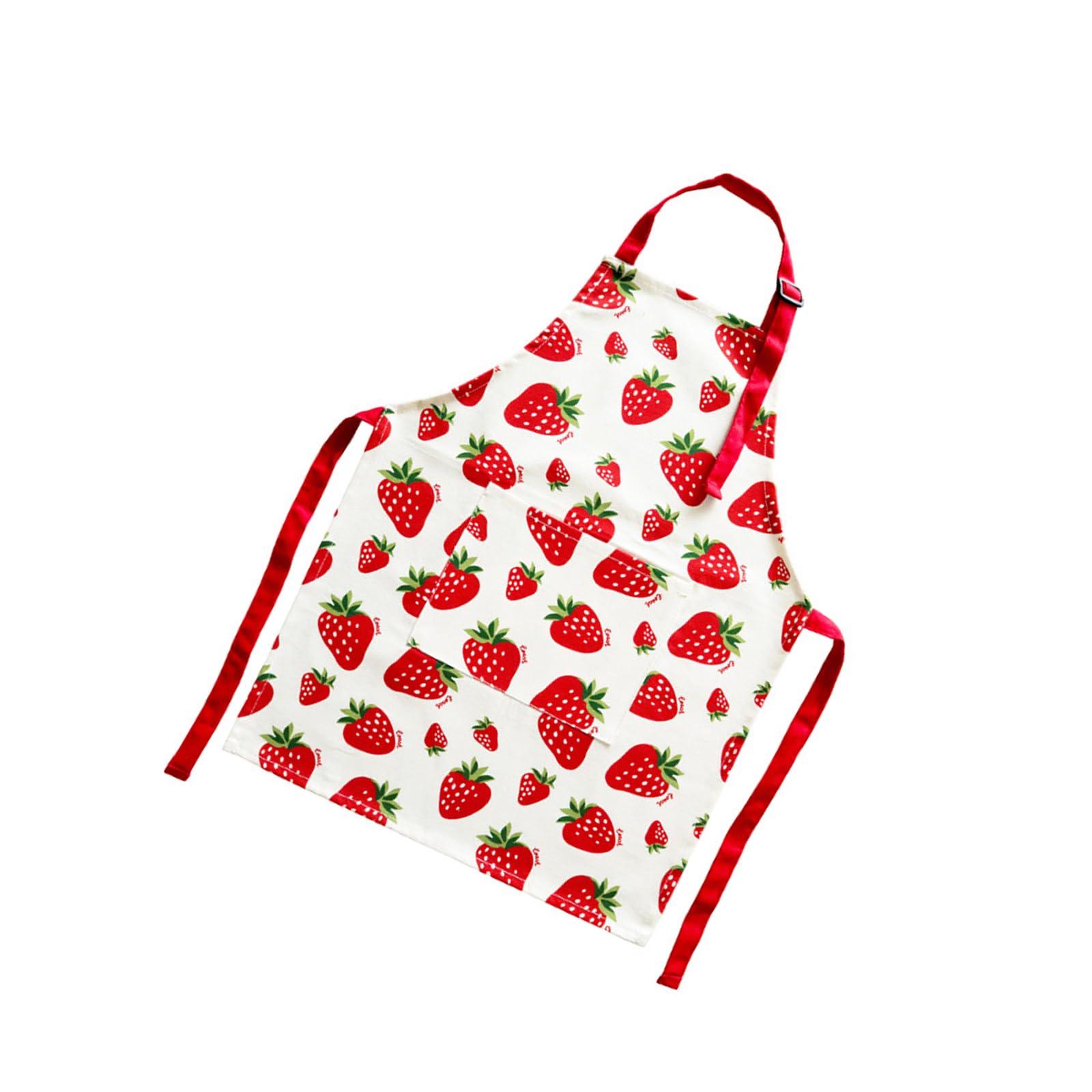 hogtnd Kids Apron Strawberry Pattern Baking Cooking Crafts Adjustable Neck Strap Kitchen Apron for Art Activities Fruit Print Apron