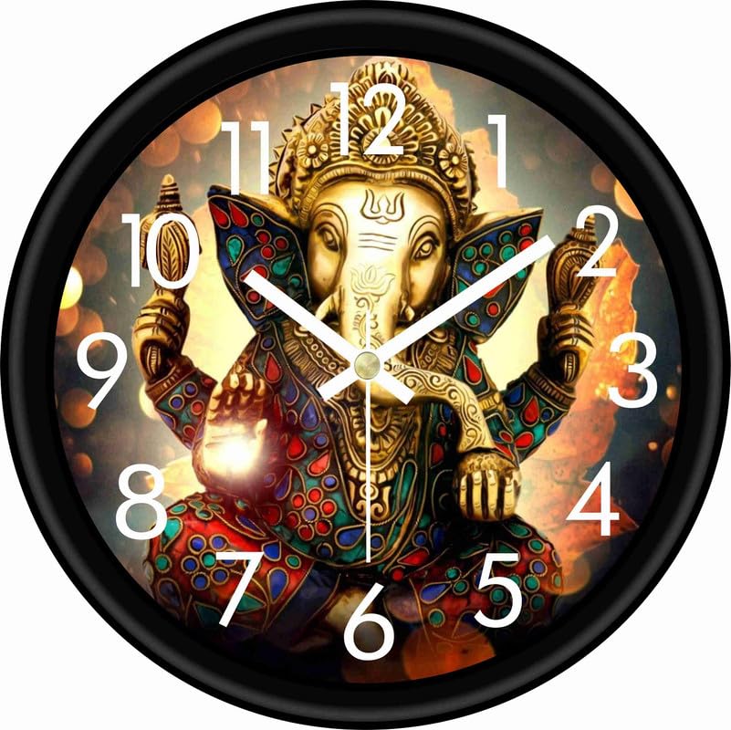 BRING FINE 10 - inch Plastic & Glass Wall Clock - Ganesh Ji Unique Look Designer Wall Clock for Home Stylish Latest Classic - BFS-PWC10211