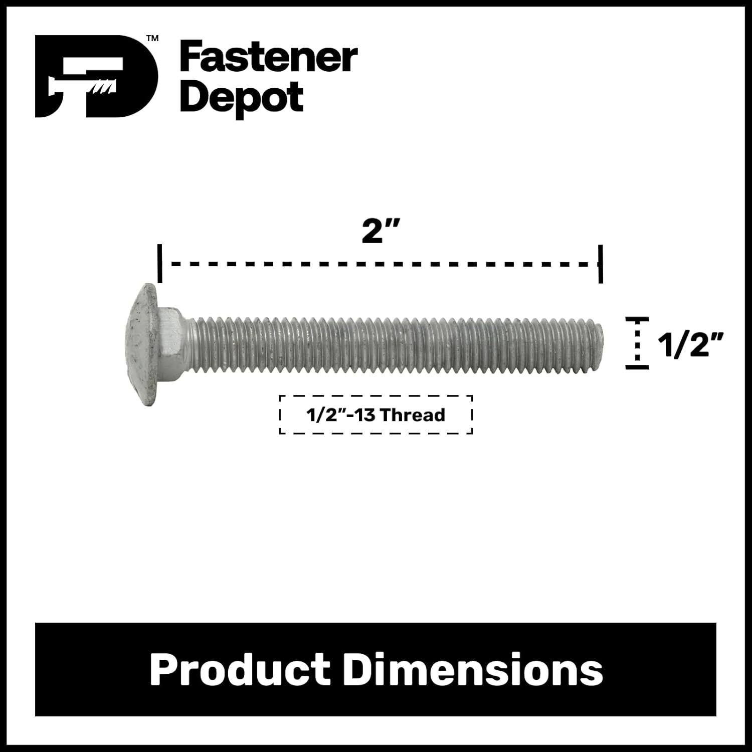 1/2"-13 x 2 (25 Pack) Galvanized Carriage Bolt Kit Grade 307A, Includes: USS Washers (25 pcs) and 1Hex Nuts (25 pcs), Hot Dip Galvanized for Exterior Use by Fastener Depot