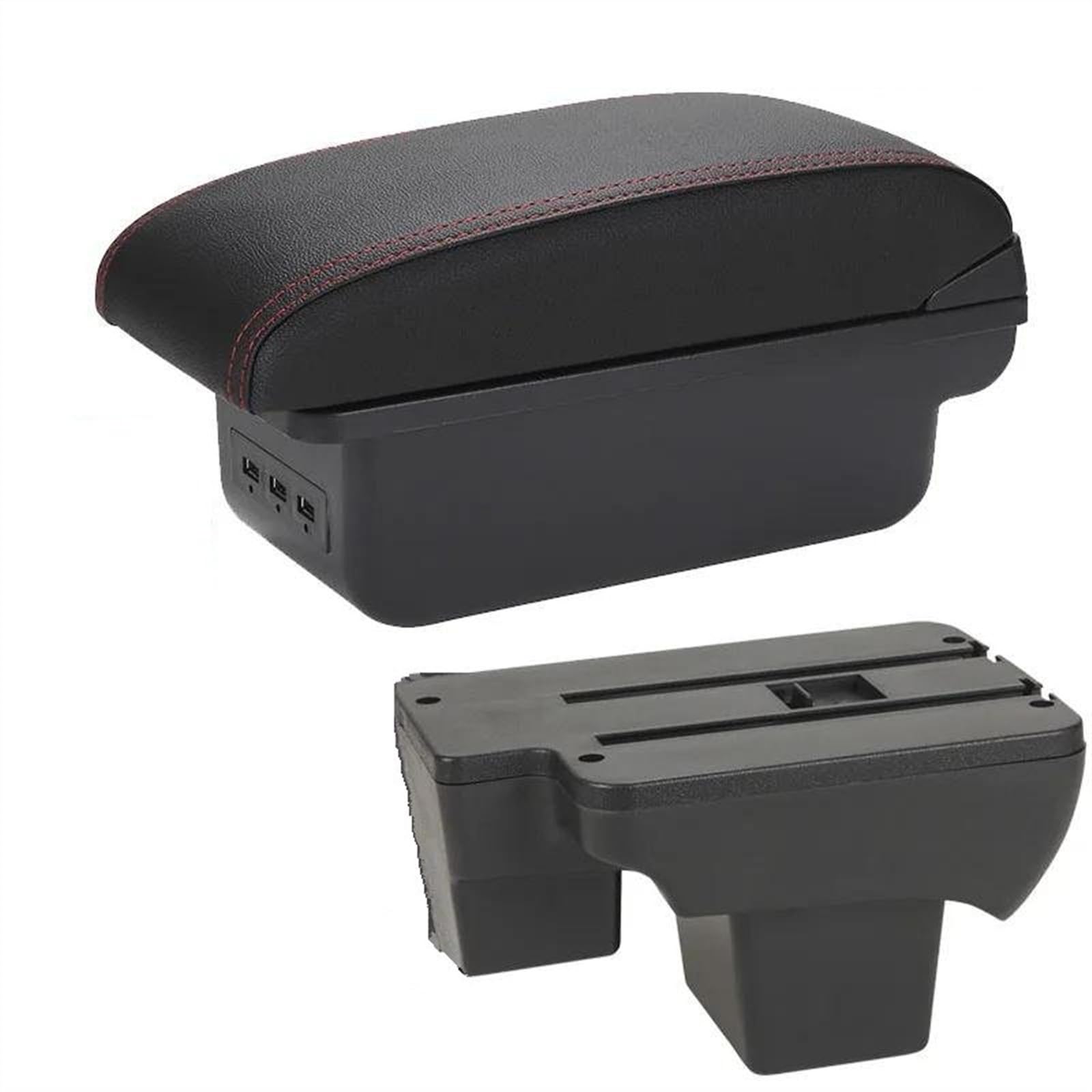 NMJLQW Storage Rack Armrest Box Car Armrest Dedicated Retrofit For Polo 2020-2024 Storage Box Retrofit Parts Car Accessories(B1 Black red 3USB)