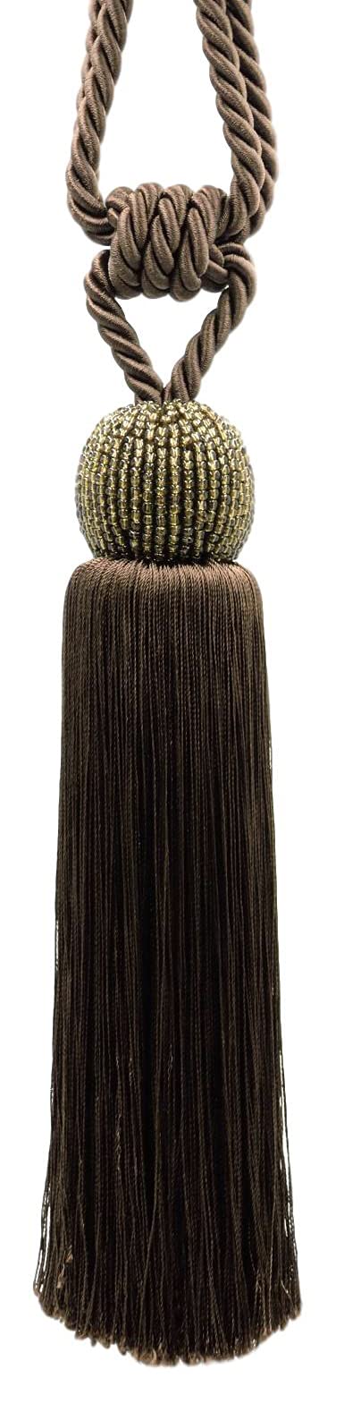 Alzapaños de cuentas de cristal hechos a mano con borlas elegantes de 20 cm en marrón oscuro