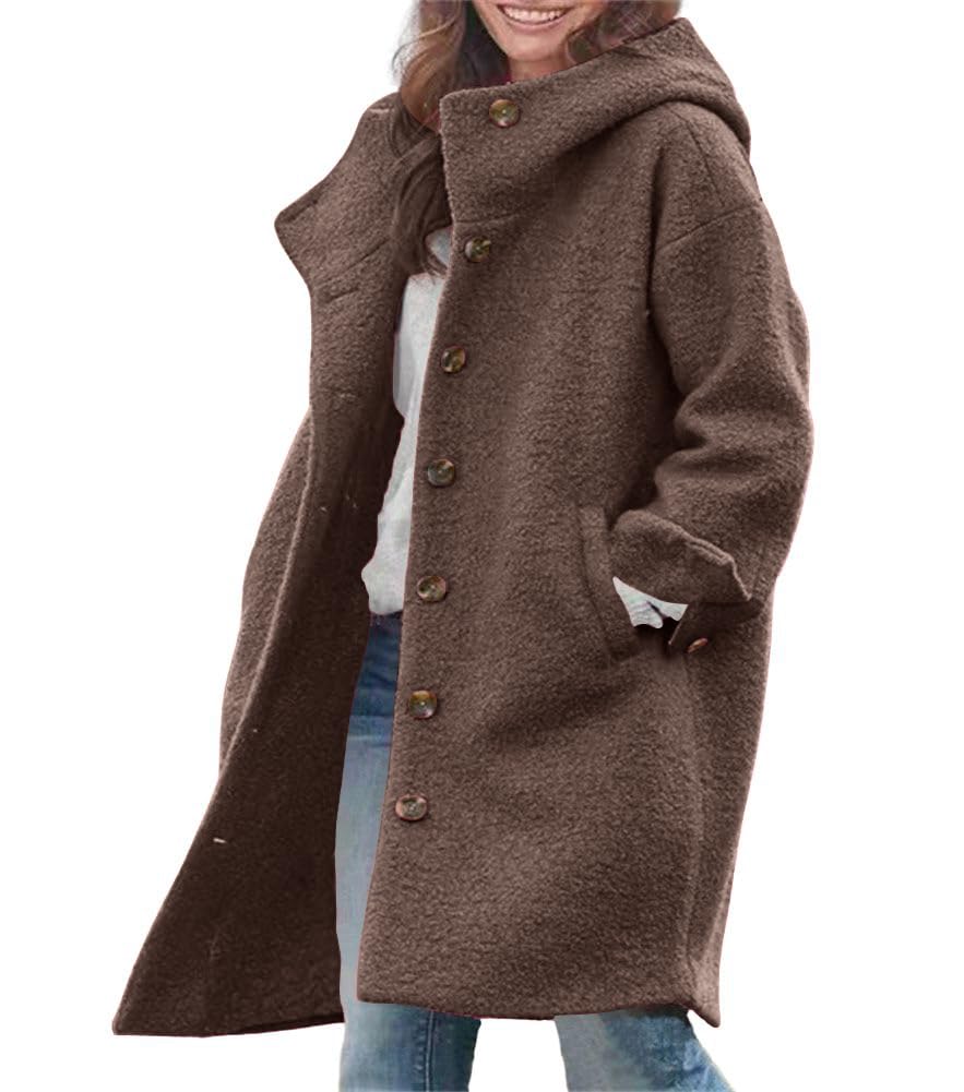 chouyatou Women's Winter Long Wool Coat with Hood