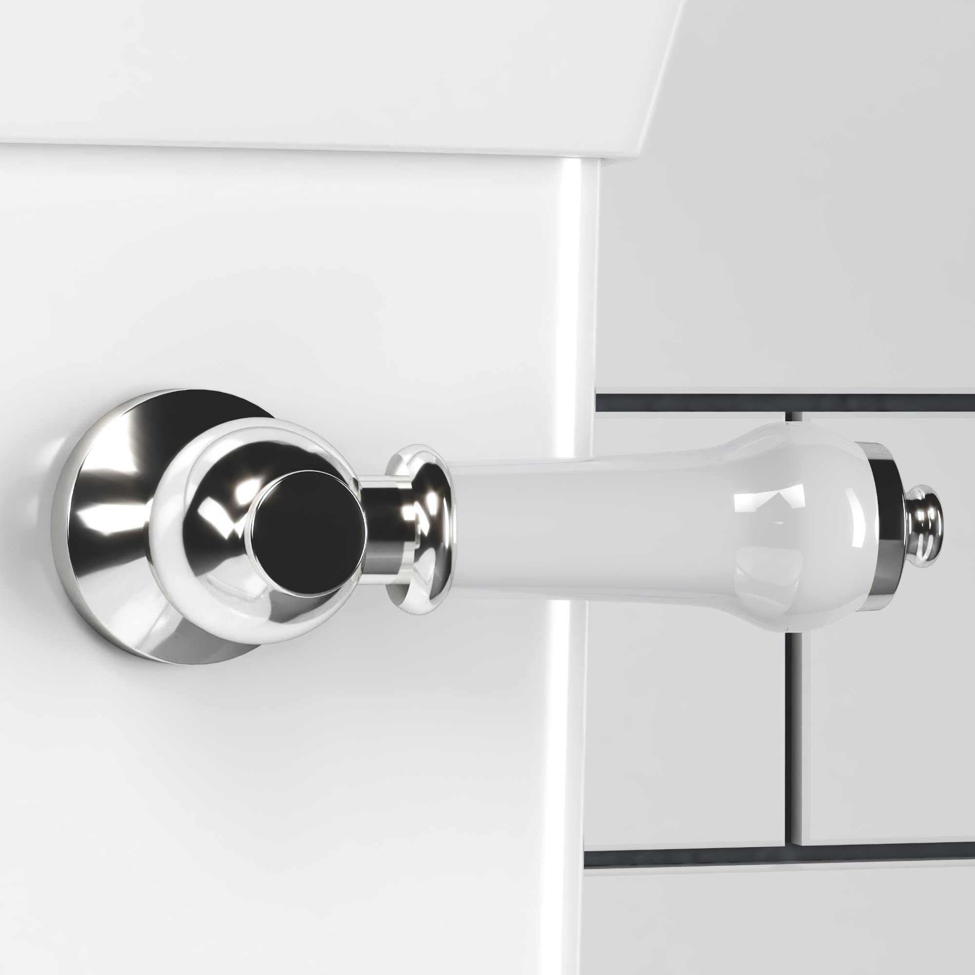 Enki Chrome, White Z25, Chrome, Toilet Flush Handle, Traditional Lever Design, Cistern Toilet Handle Replacement, Solid Brass & White Ceramic, Easy To Install, Fixings Included, 1-Year Guarantee