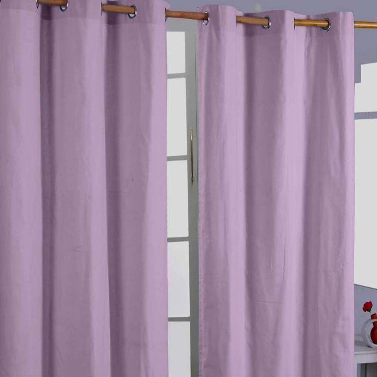 Homescapes Plain Cotton Ready Made Eyelet Curtain Pair in Mauve | Size: 117cm width x 137cm drop