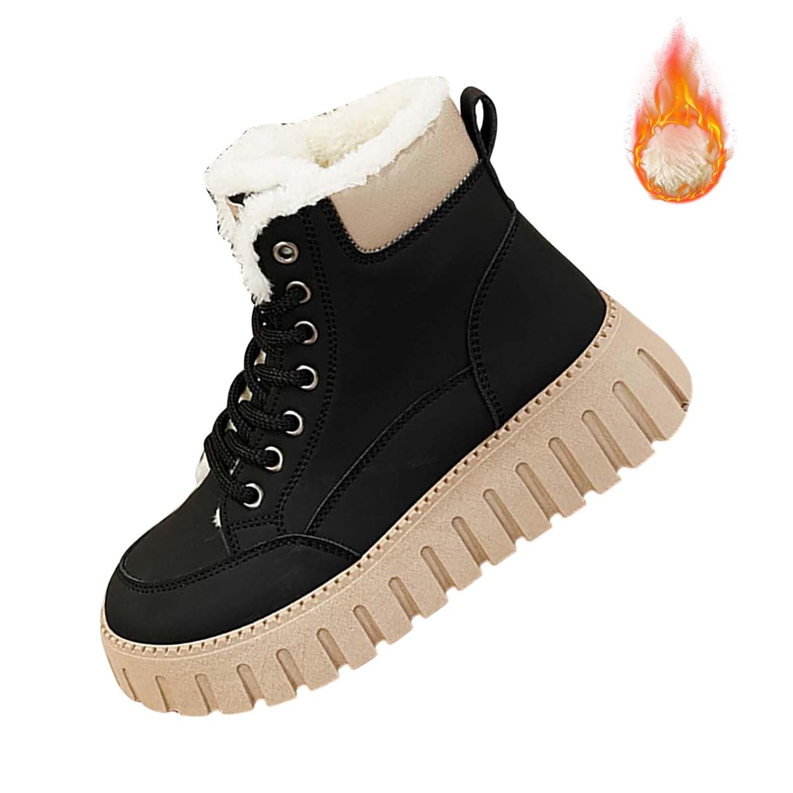 Bottines pour femme - En cuir - Bottes à lacets imperméables - Confortables - Antidérapantes - Légères - Pour motard - Bottes d'hiver courtes