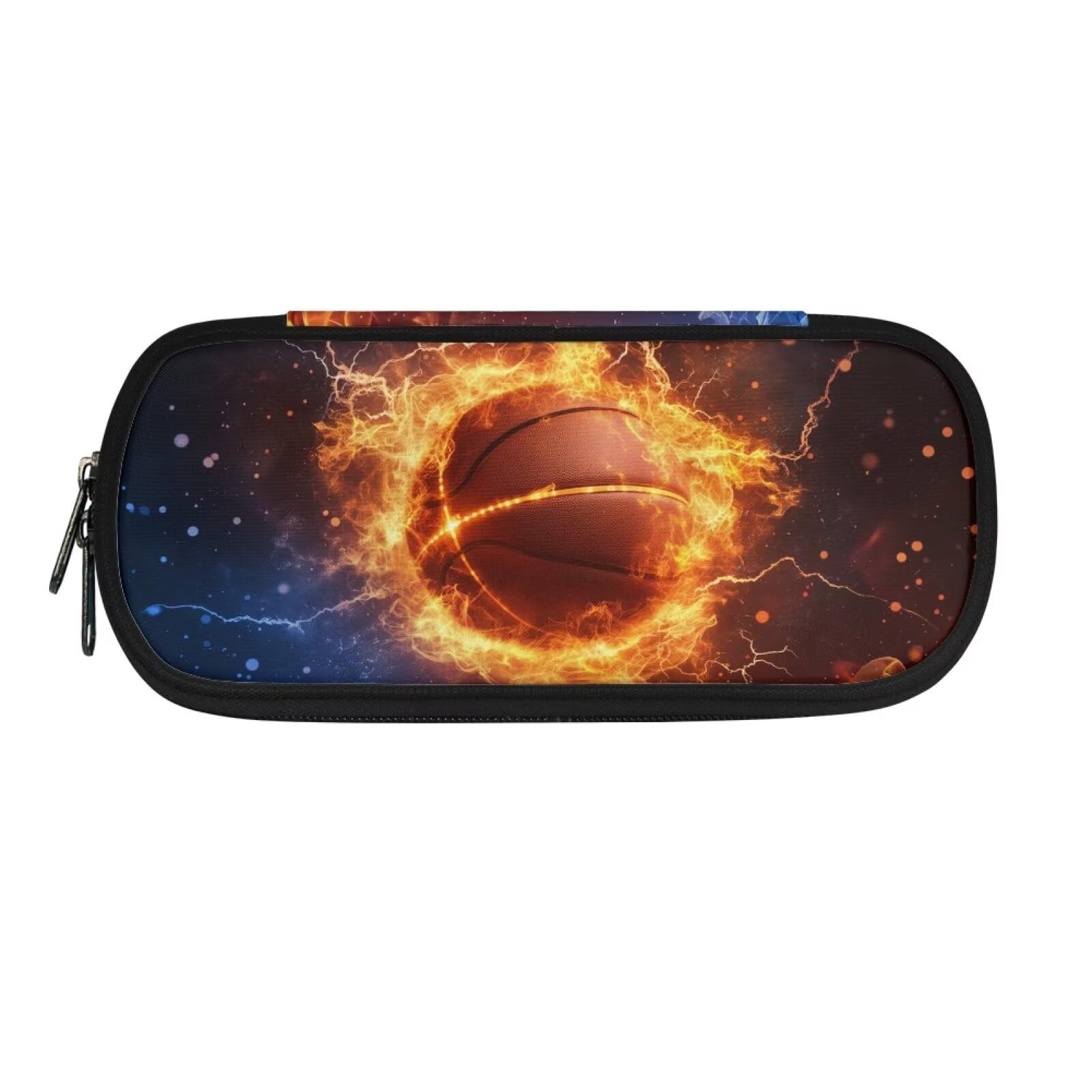 TOADDMOS Fire Basketball Pencil Bag for Kids Men Lightweight Pencil Box Marker Pouch with Smooth Zipper for Office Travel School