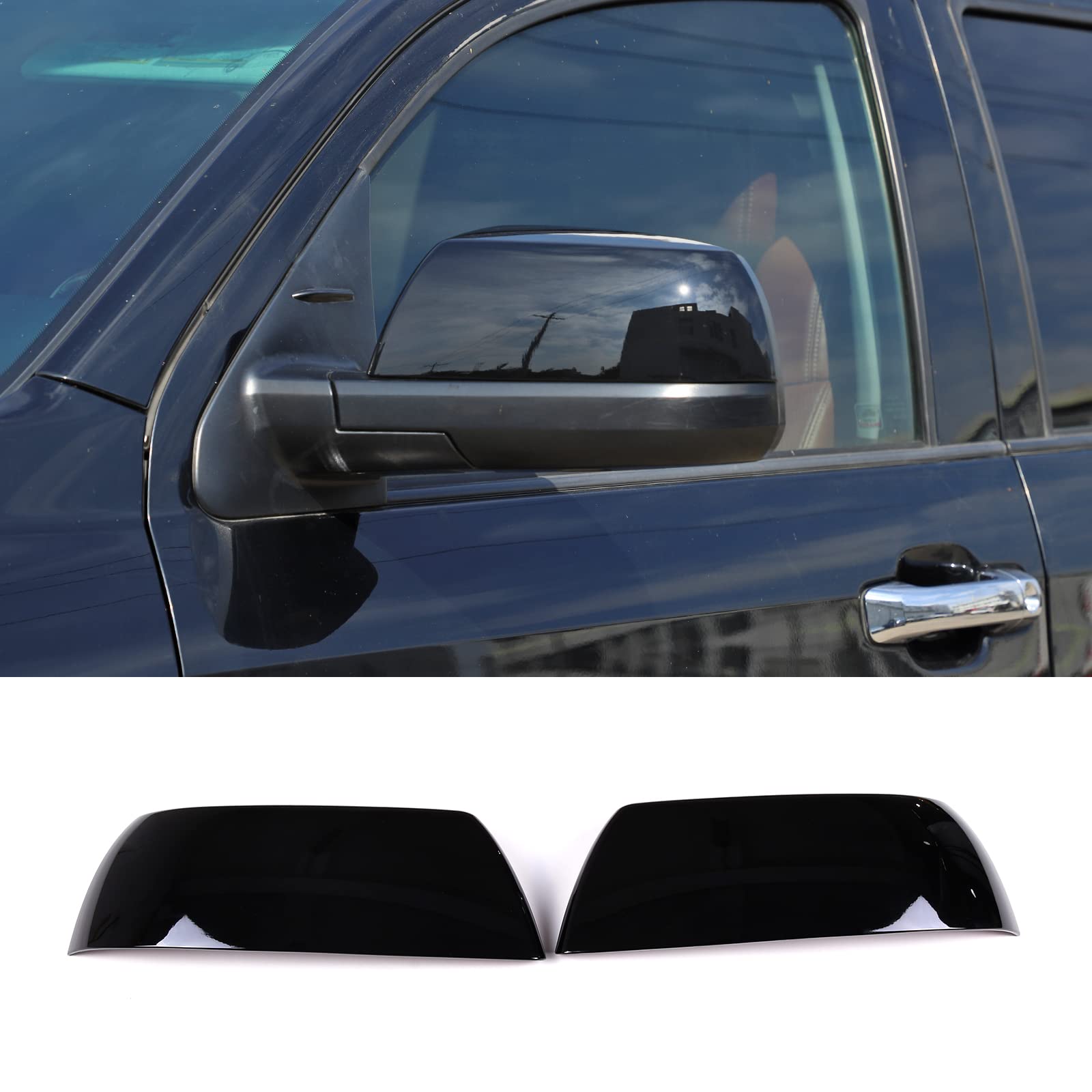 LLKUANG ABS Outside Side Rearview Mirror Cover Trim Sticker Fit for Toyota Tundra Crew Max 2008-2015 Sequoia 2pcs (Bright black)