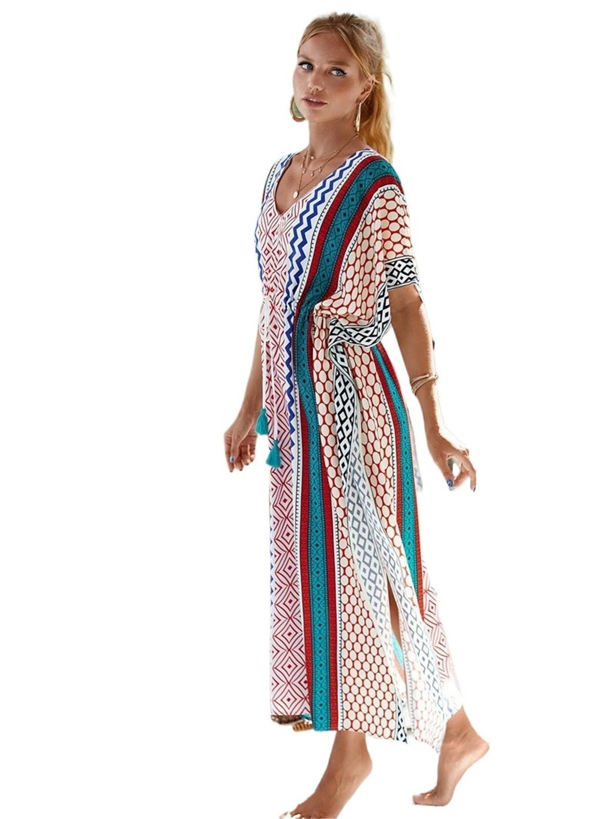 Prendas para Cubrir Y Ponerse De Baño para Mujer Caftanes de Talla Grande for Mujer, Vestidos Largos caftán, Traje baño con cordón en la Cintura