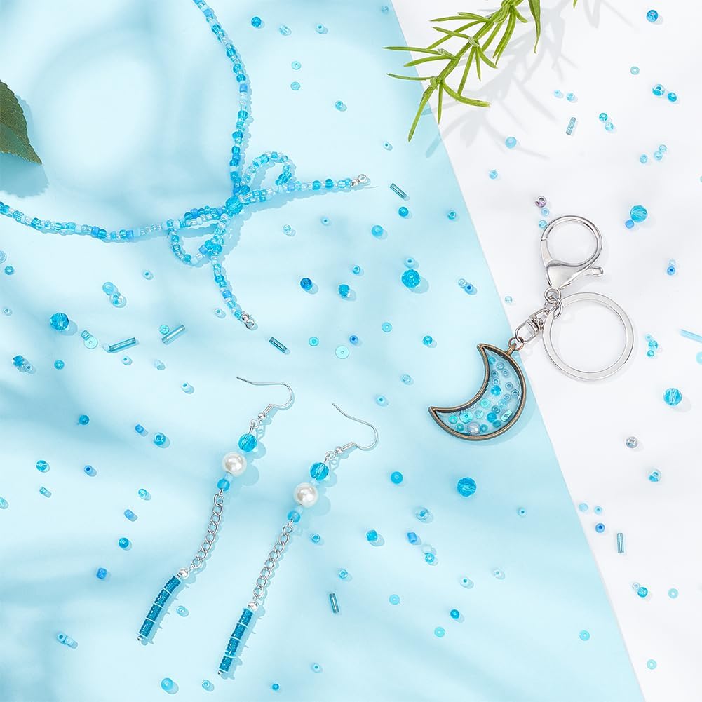 PH PandaHall 9600pcs 12 Styles Glass Seed Beads 2mm 3mm 4mm Pony Bead with Glass Blue Craft Bugle Beads 6mm Faceted Glass Bead 2 Style Flat Round Paillette Sequins for Jewelry Making - Image 4