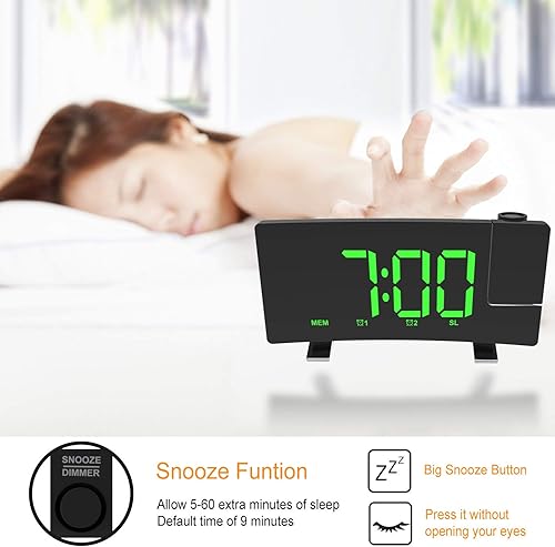 Miniatura 2 de Radio reloj despertador, radio Am Fm, reloj despertador de proyección, fácil de configurar, cargadores USB, batería de respaldo, 1224 horas para