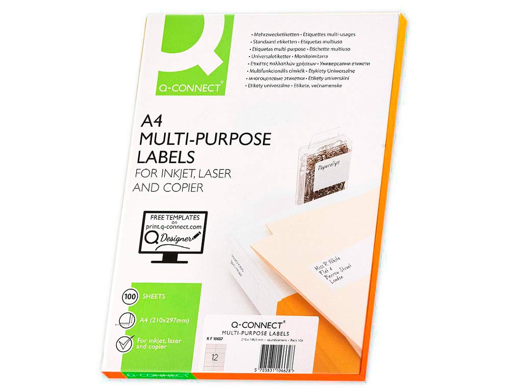Q-Connect Inkjet+Laser+Kopier-Etiketten - 105,0X48,0 Mm, Weiß, 1200 Stück/100 Weiss