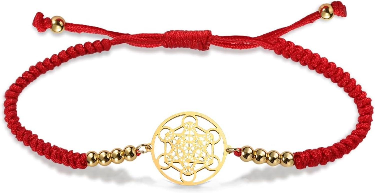 Faozhuo Sacred Geometry Metatrons Cube Bracelet for Men Women Adjustable Stainless Steel Braided Colorful Beaded Cord Jewelry Archangel Seals Amulet, Metatron Cube-r