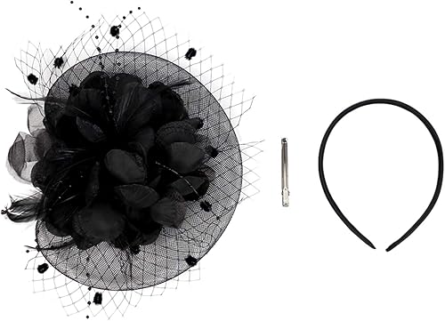 Miniatura 2 de Tocado de flores para mujer con velo de plumas de los años 20 y 50, sombrero de pastillero, sombrero para la cabeza, tocado para boda, iglesia