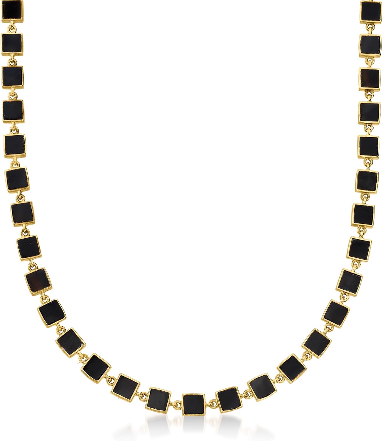 Ross-Simons Bezel-Set Onyx Station Necklace in 18kt Gold Over Sterling. 18 inches