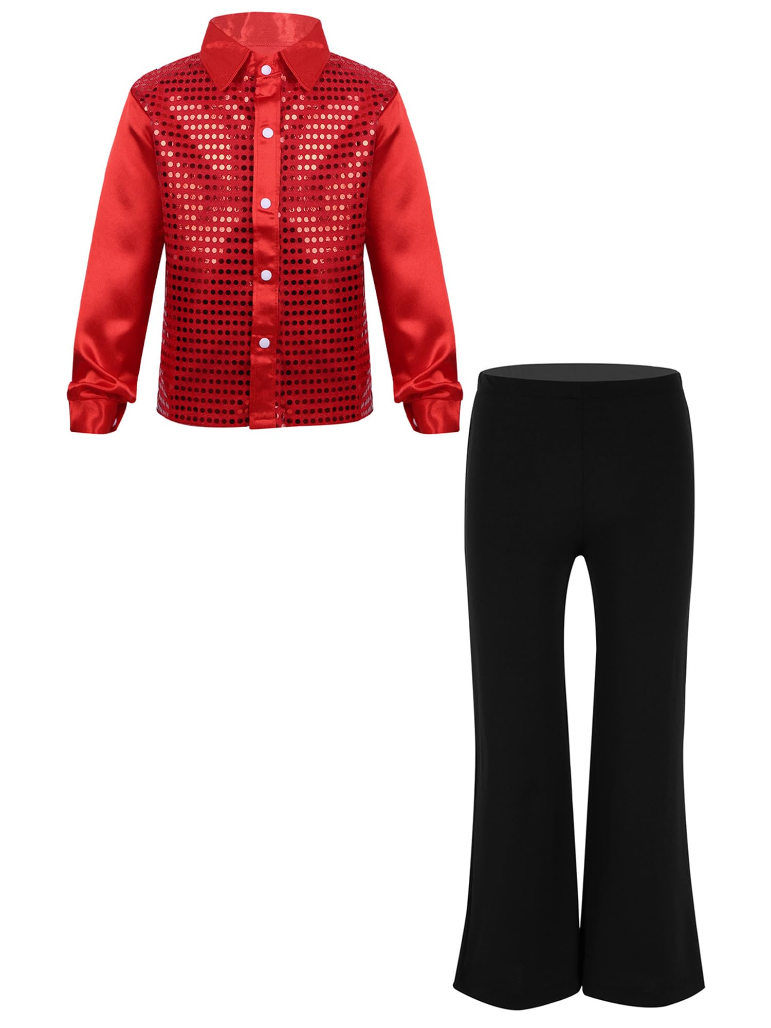 Aislor Traje De Danza Jazz Hip Hop para Niños Camisa De Lentejuelas Brillantes De Manga Larga con Pantalones Ropa para La Actuación