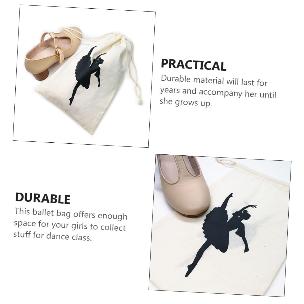 iplusmile 2 pezzi Borsa per Scarpette da Ballo in Tela Traspirante con Coulisse per Ragazze Ballerine Custodia Leggera per Scarpe da Punta Accessorio Danza Pratico e Facile da Pulire