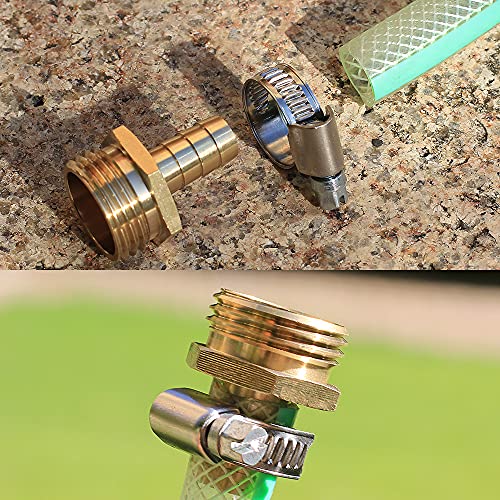 Image of Solid Brass Garden Hose Repair kit Connector with Stainless Steel Clamps, Male Adapter /Female Garden Hose Swivel Fitting (1 /2 inch Barb x 3 /4 inch Male -2 Sets)