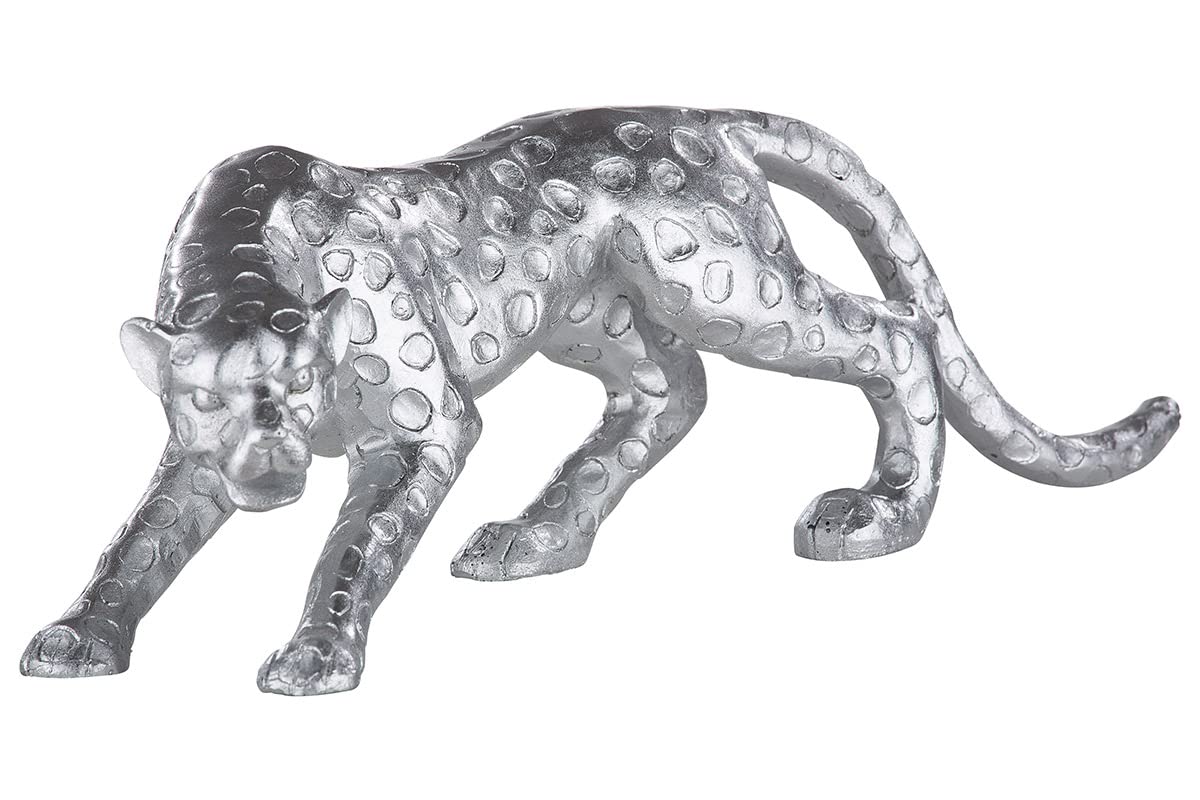 AlexandreHouse Figures Cheetah Synthetic Resin, Silver Colored, PU 1, W. 28 cm, H. 9 cm
