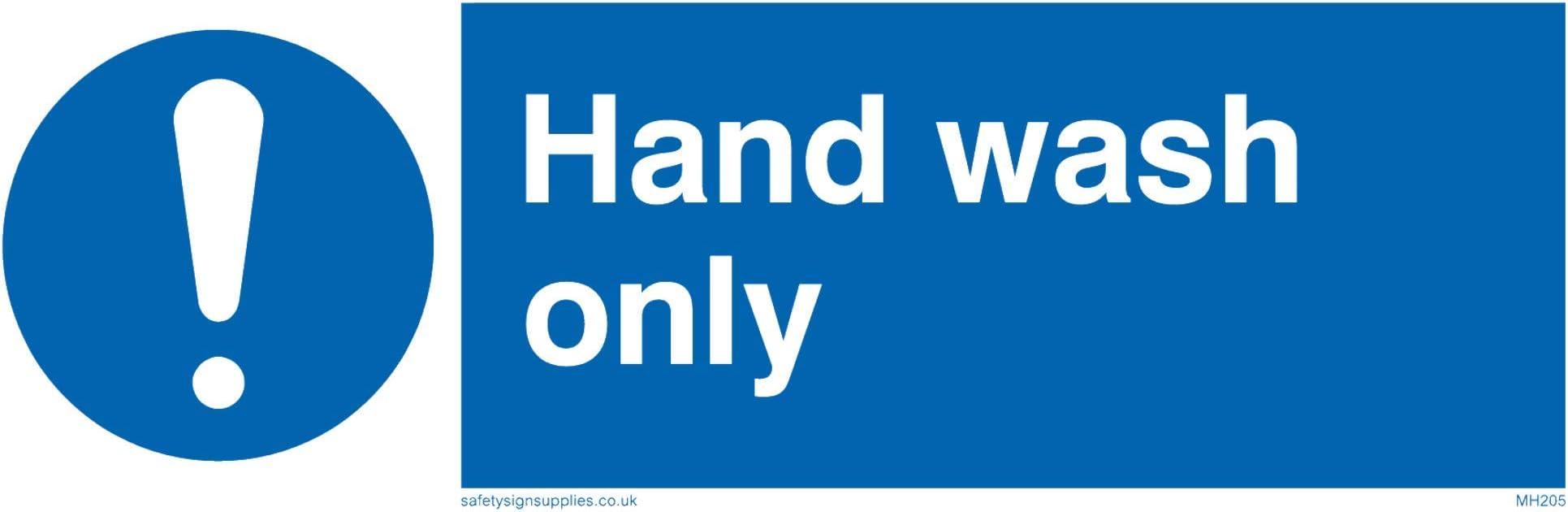 Viking Signs MH205-L15-V"Hand Wash Only" Sign, Vinyl, 50 mm H x 150 mm W,Blue