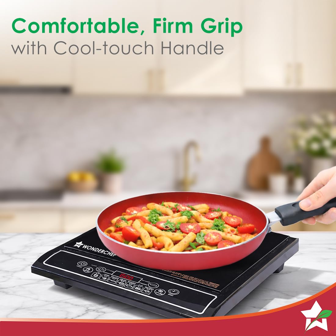 Wonderchef Valencia Non-Stick 4 Pc Cookware Set for Kitchen, Fry Pan 24cm, Kadhai with Glass Lid 24cm, Dosa Tawa 28cm, Non-Toxic PFOA Free, Gas Stove & Induction Friendly, 2-Yr Warranty, Red 3