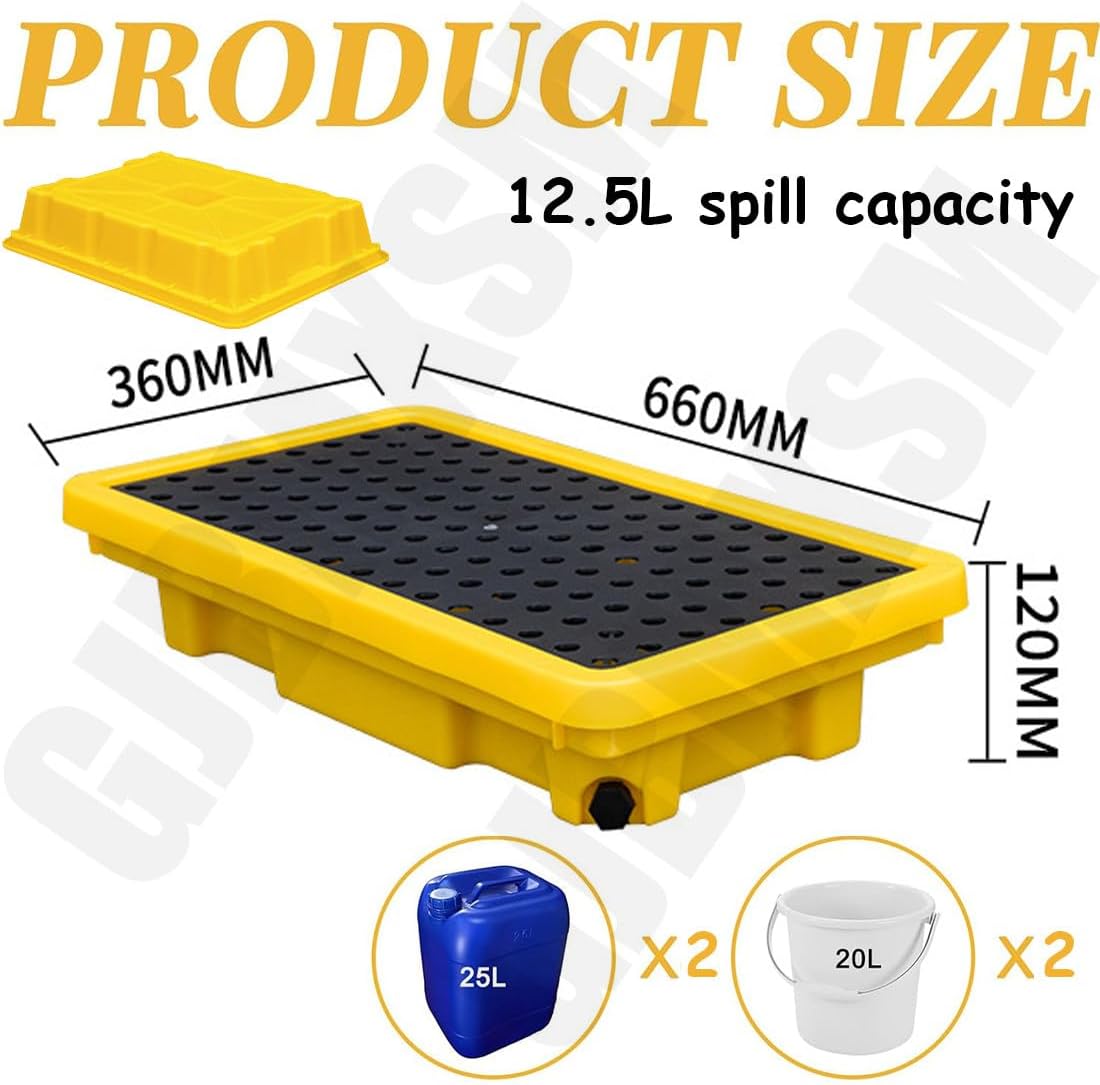 1/2/4 Drum Spill Containment Pallet, Stackable Modular Leak-Proof Spill Pallet w/Drain & Forklift Pockets | Polyethylene Base for Industrial Parks Warehouses Factory,66 * 36 * 12cm