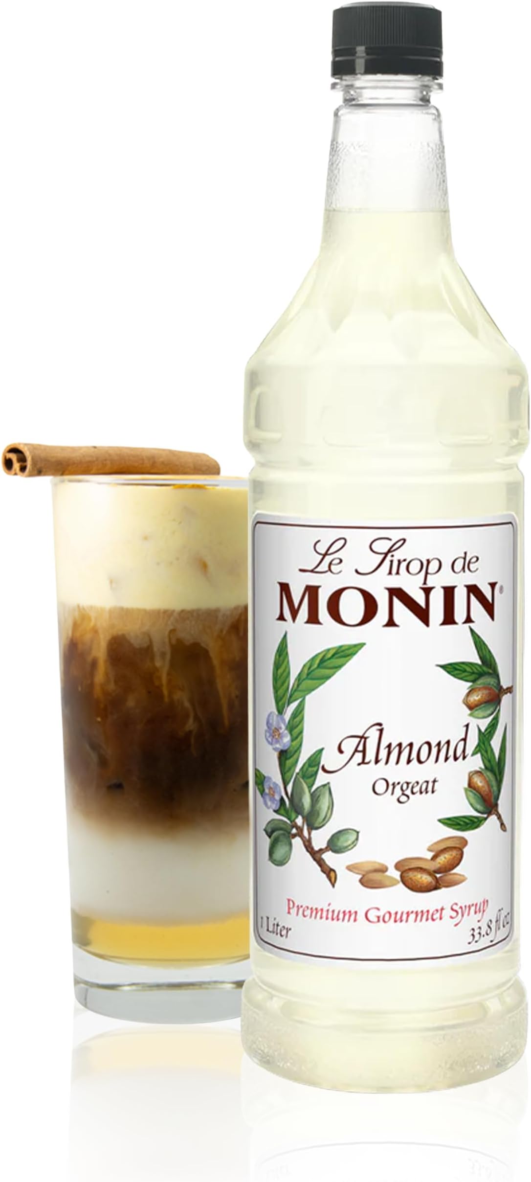 Monin - Almond Syrup, Sweet and Rich Nutty Aroma, Natural Flavors, Great for Coffee Drinks and Specialty Cocktails, Non-GMO, Gluten-Free (1 Liter)