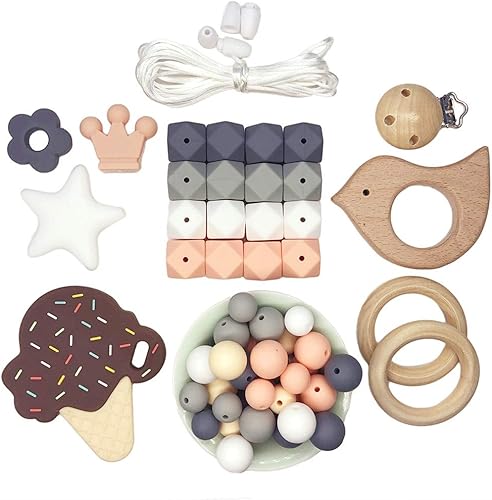 Miniatura 5 de Juego de cuentas de silicona de estrella de madera de ganchillo, anillo de madera, accesorios de pulsera para collar de