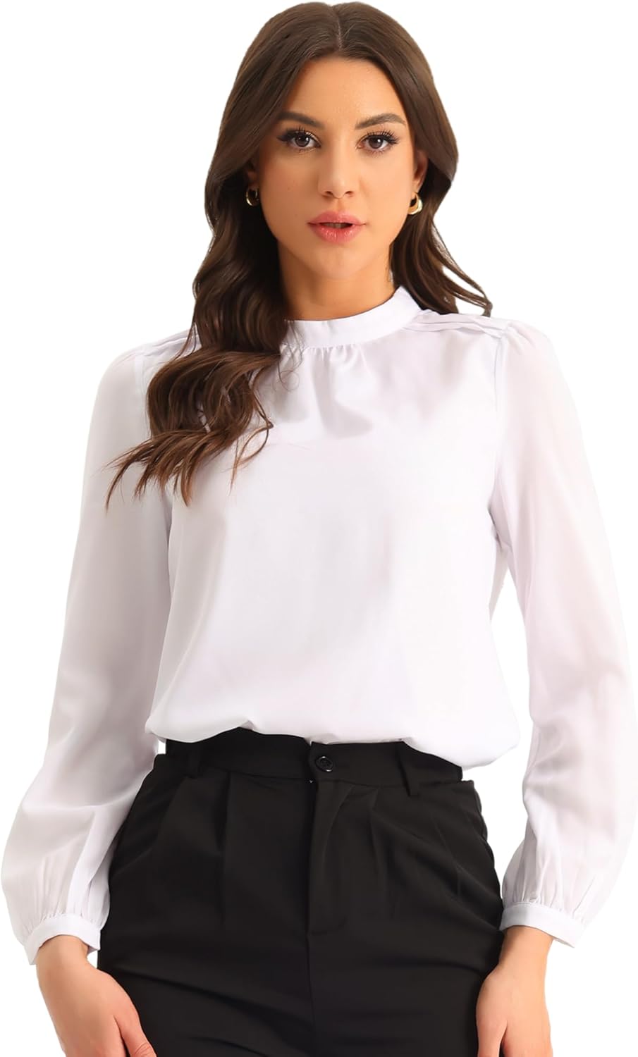 Allegra K Long Sleeve Work Tops for Women's Mock Neck Business Casual Blouses Shirts