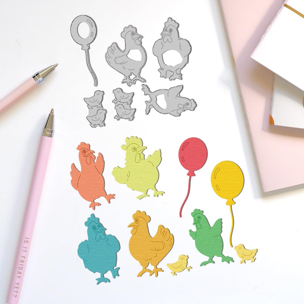 DELORIGIN Chicken Cutting Dies Chicken Chasing Balloon Scene Card Making Die Cuts Carbon Steel Stencils Scrapbooking Embossing Template Dies for DIY Craft Album Thanksgiving Easter Festival Card Decor - Image 4