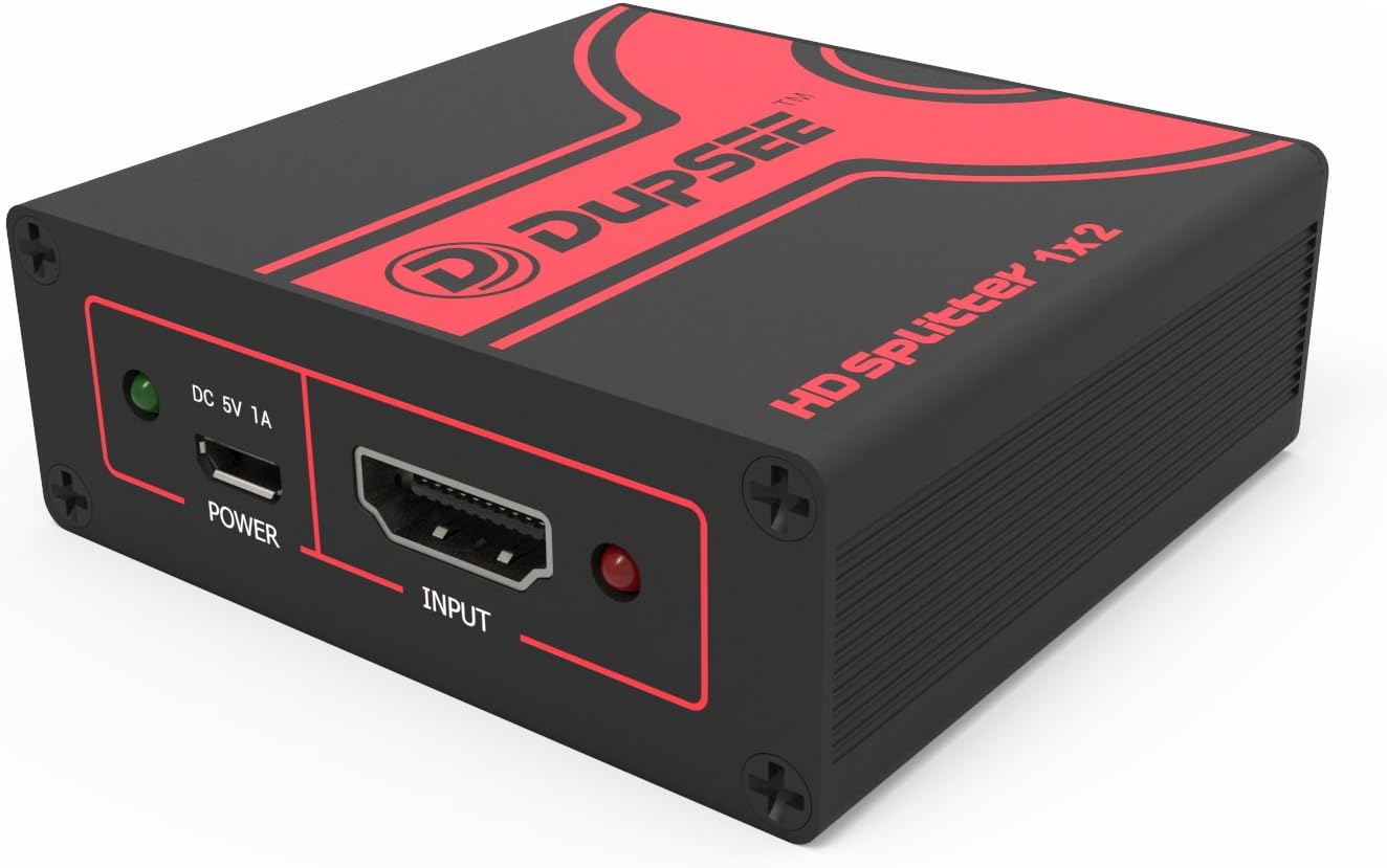 Splitter 1x2, 1 in 2 Out High Speed 4K HDMI 1.4a Splitter Signal Distributor, Supports 3D, 4K, 1080p and Dolby, True HD, DTS-HD, CEC and 12 Bit Color. USB Micro-B Power Jack