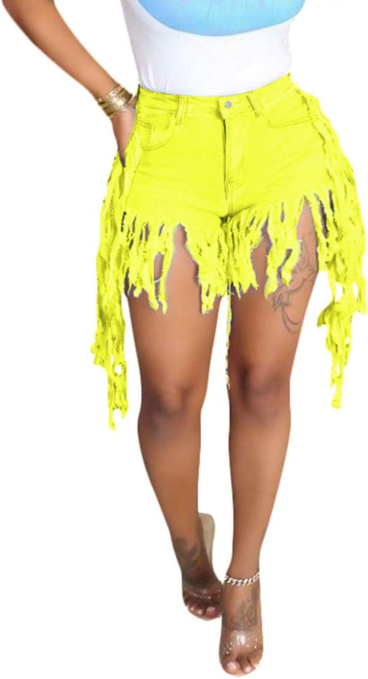 SIAEAMRG Jean Shorts for Women Juniors, Summer High Waisted Stretchy Frayed Raw Hem Tassels Denim Shorts