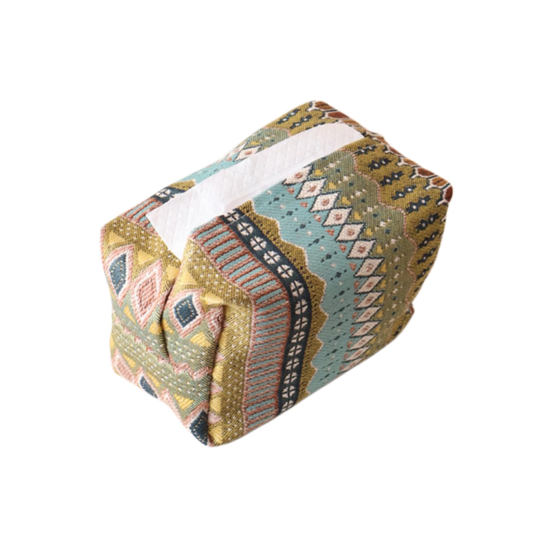 Boho Tribal Woven Fabric Tissue Box Cover, Rectangular Decor Napkin Holder