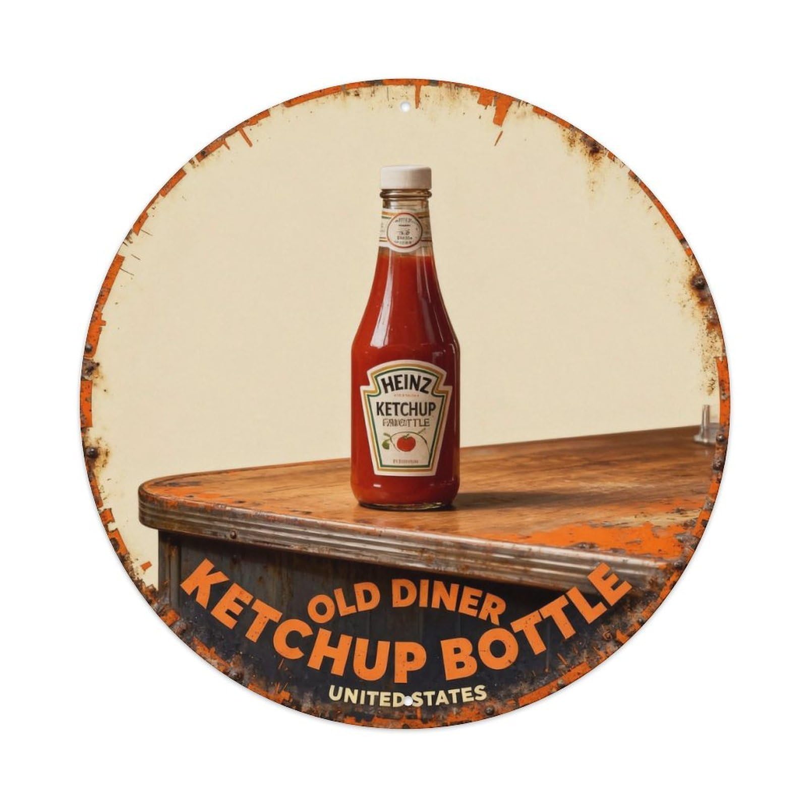 OLD DINER KETCHUP BOTTLE Metal Tin Sign Plaque