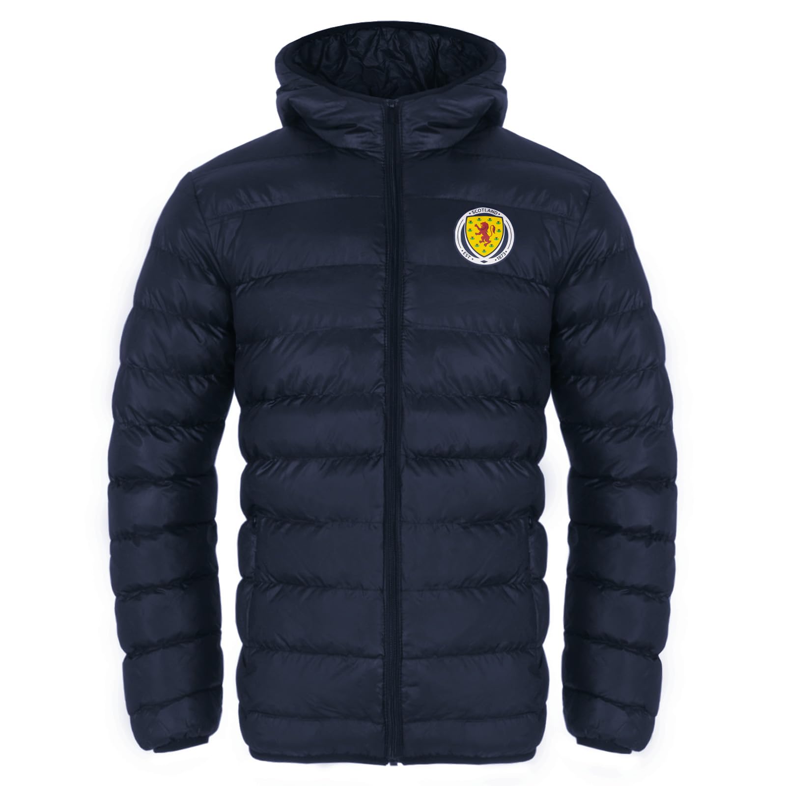 Scottish FA Scotland Mens Quilted Jacket Hooded Winter Coat Official Gift Navy Blue Large