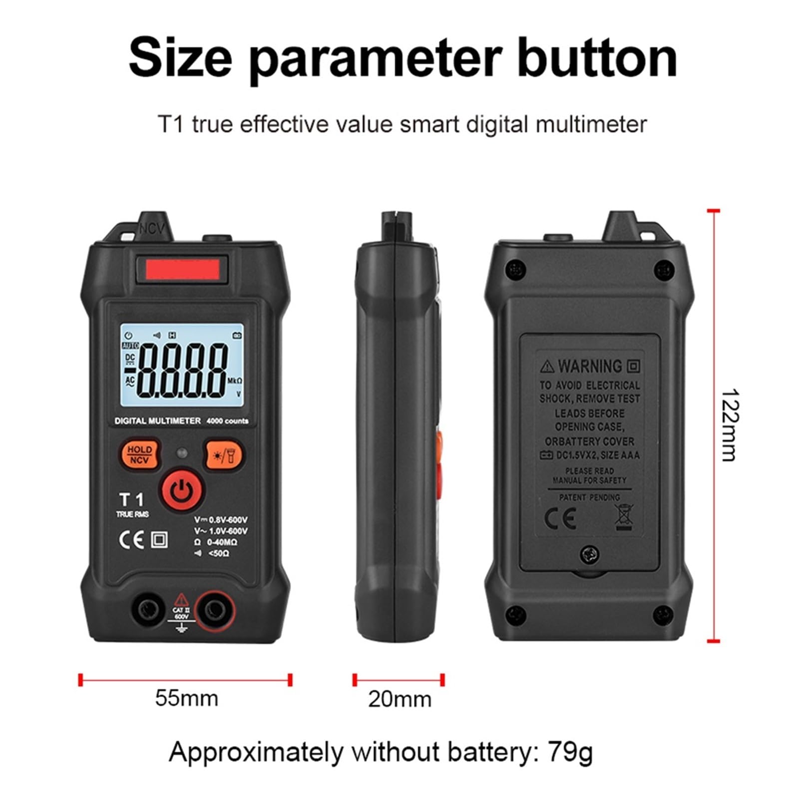 Multimetr Cyfrowy 600 V 4000 Zlicza Ture AC DC NCV Inteligentny Tester Miernik Napięcia Rezystancji Szybko Dokładnie Łatwy Odczyt(ZL128B charging PRO)
