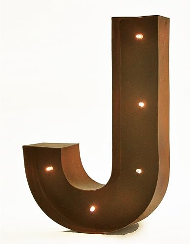 Letras decorativas rústicas vintage de 11 pulgadas con luz LED brillante - Letra J
