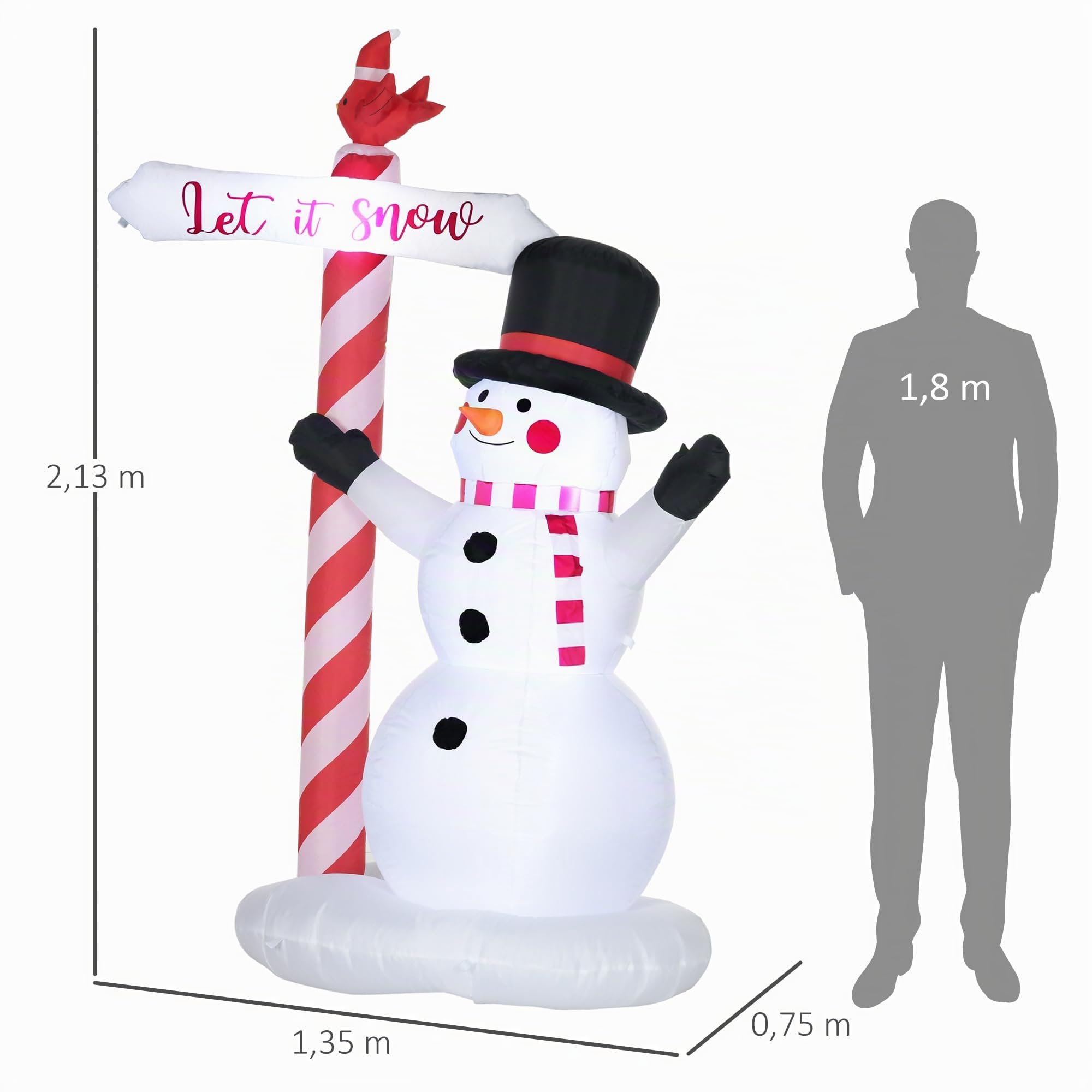 HOMCOM Bonhomme de Neige Gonflable Décoration de Noël 3 LED 213 cm Blanc