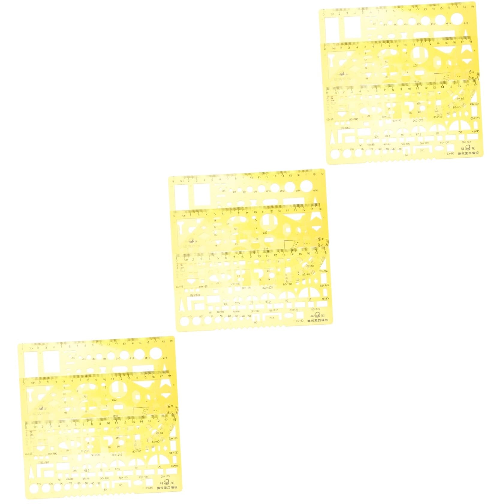 SHINEOFI 3 Sätze Messwerkzeug Lineal kreisschablone innenarchitektur zeichenschablonen Messlineal Zeichenquadrat Geometrie multi Kreisvorlage zum Zeichnen Schablonen ziehen Plastik Yellow