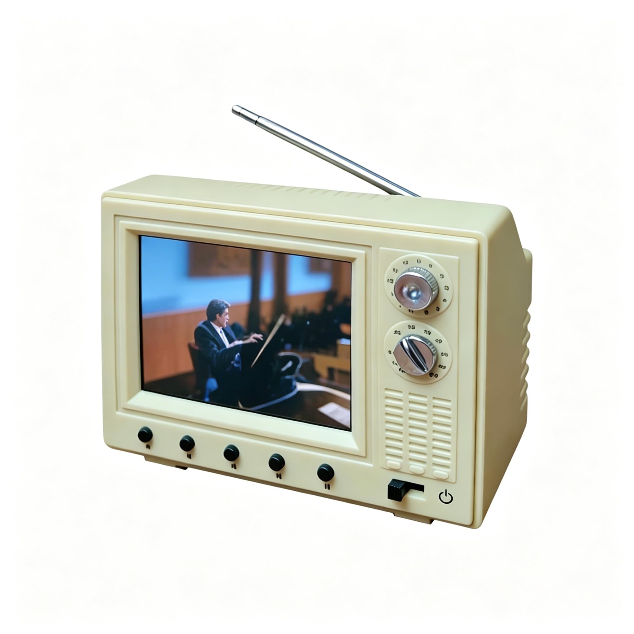 Mini TV Toy for Dollhouse, Rechargeable Mini Retro TV Cartoon Player with 8GB Memory, Supports Headphones & USB Playback, Television Furniture for Dollhouse Miniature Scenes (White)