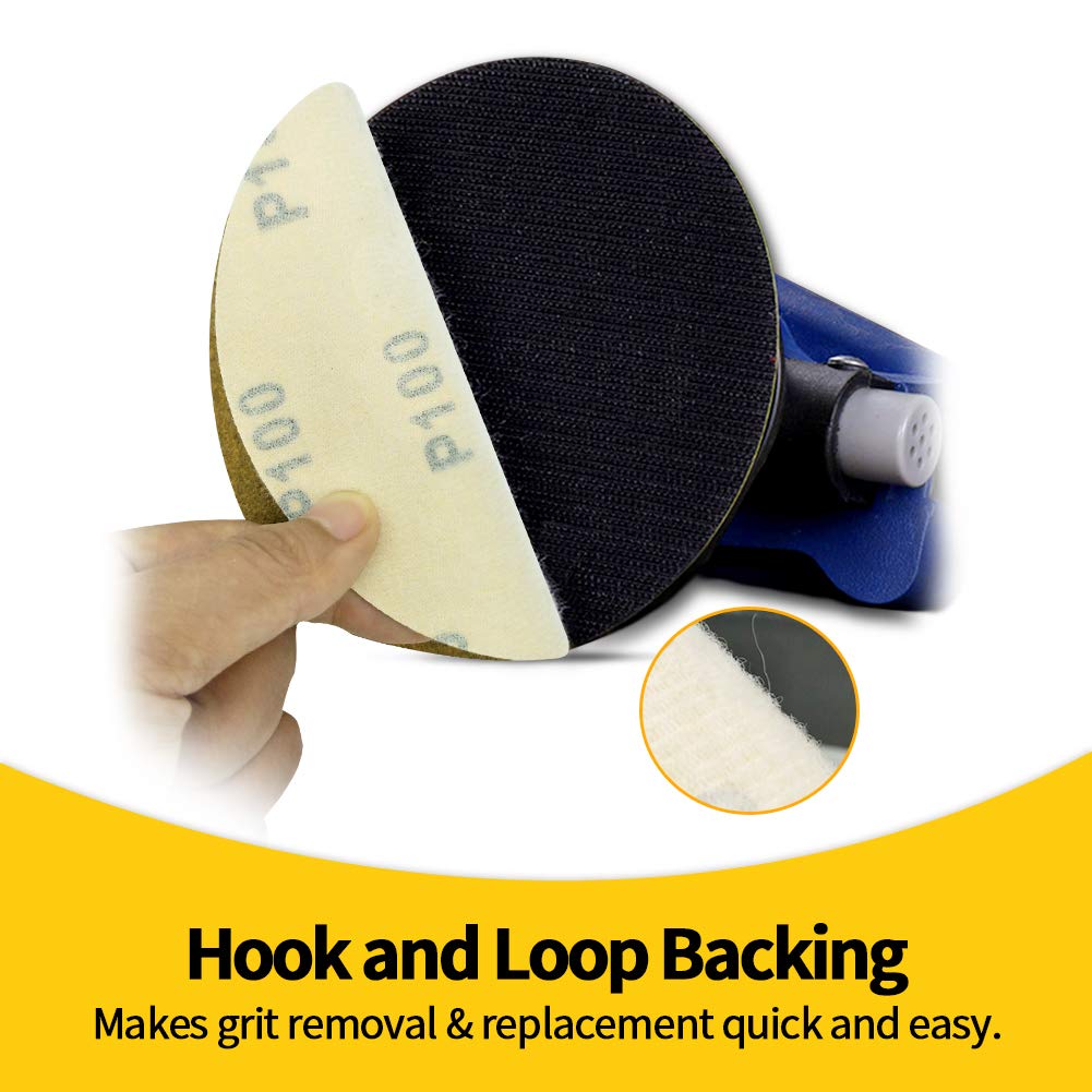 SPEEDWOX 50 Pcs 6 Inches Sanding Discs 100 Grit Dustless Hook and Loop Sandpaper for Random Orbital Sander Yellow Finishing Discs for Automotive Woodworking - Image 4