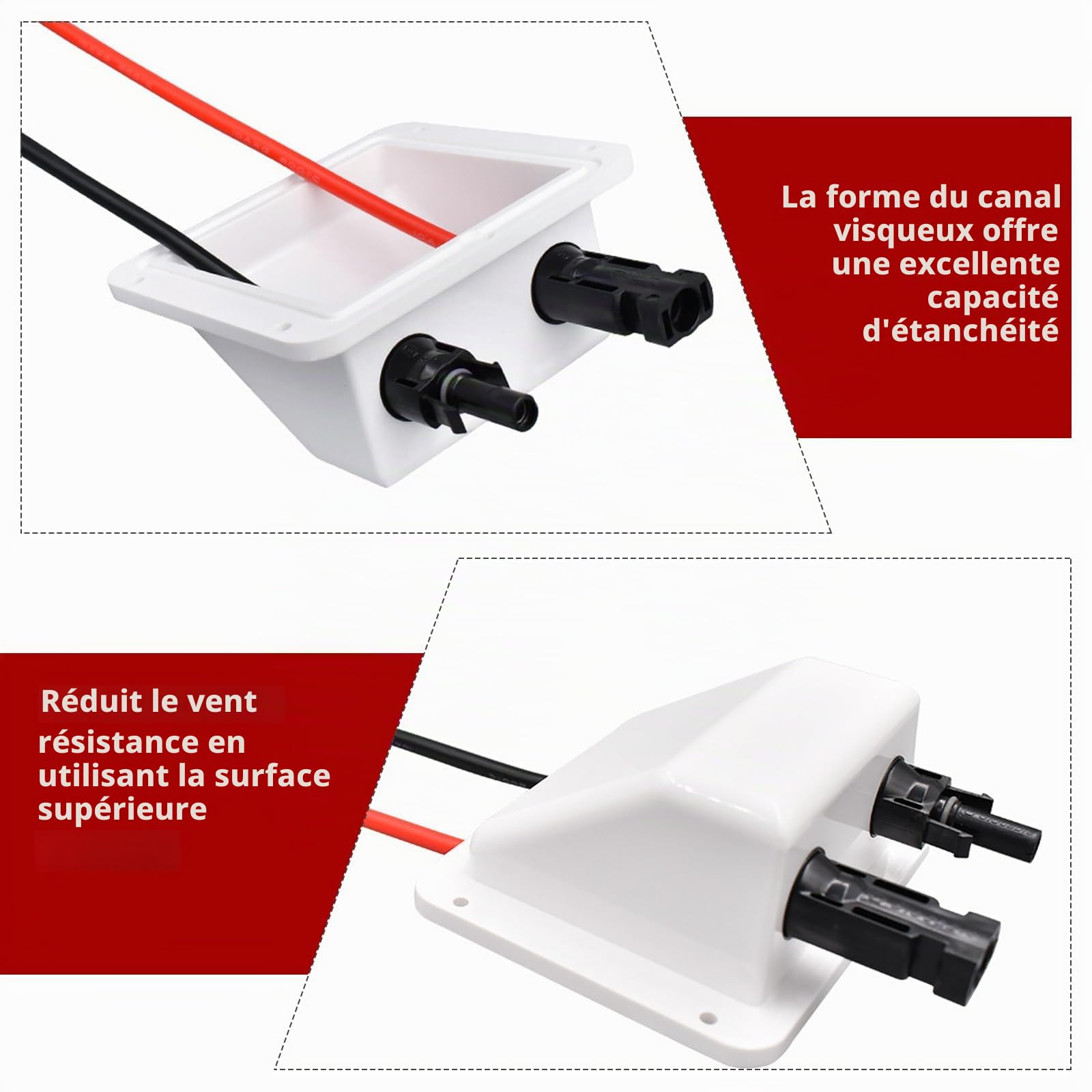 Double Passe-Câble Solaire ABS, Passe-Toit Solaire, Passe-câble étanche Avec Prise de Câble D'extension Solaire de 300 cm et Prise, Pour Camping-car, Bateau, Caravane, Marine