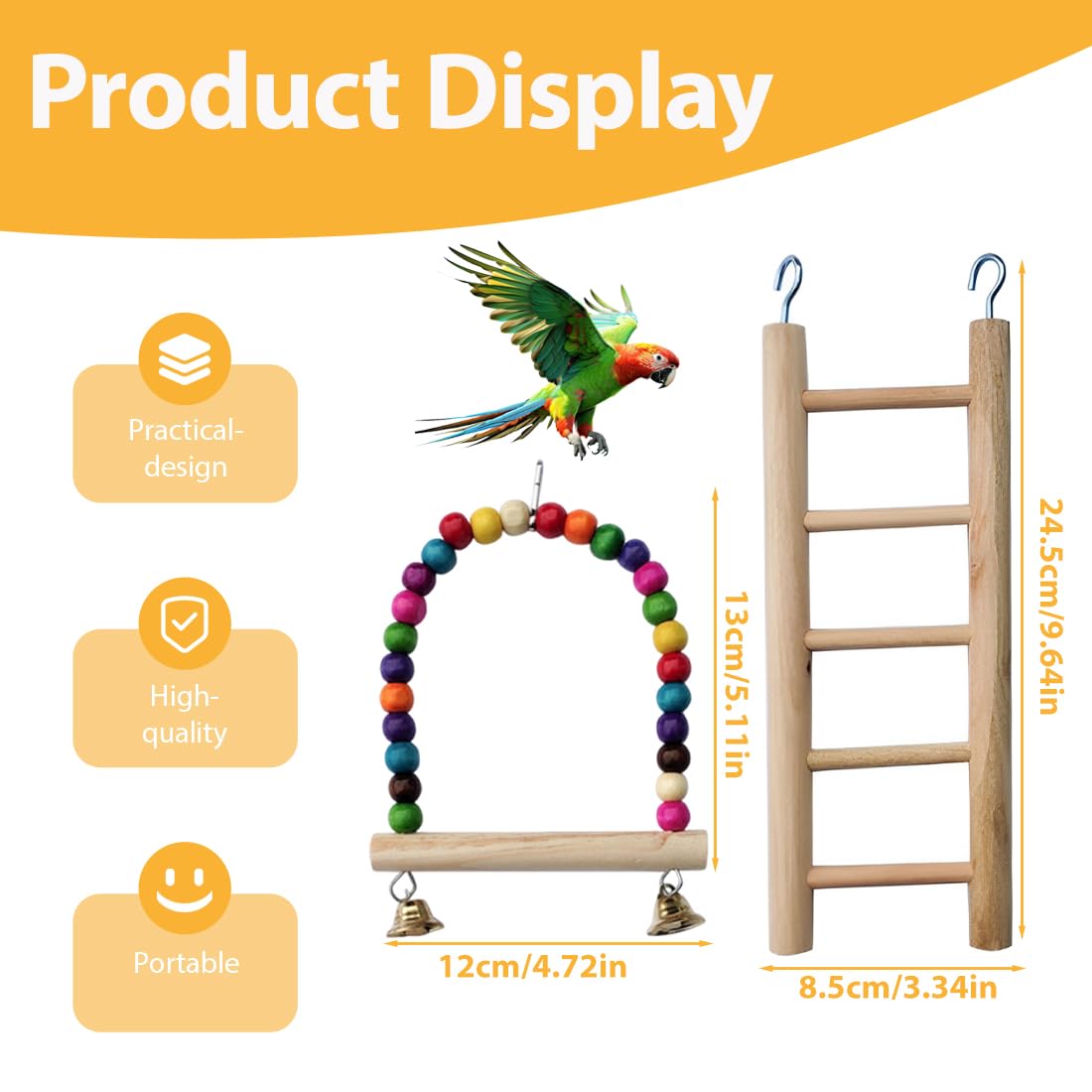 GXGM 2 Pezzi Set per Uccelli, Gabbia, Campana, Scala in Altalena, Trespolo per Pappagalli e Uccelli Multicolore Giocattolo Ponte Arcobaleno per Pappagalli giocattolo per Pappagalli Ponte Arcobaleno